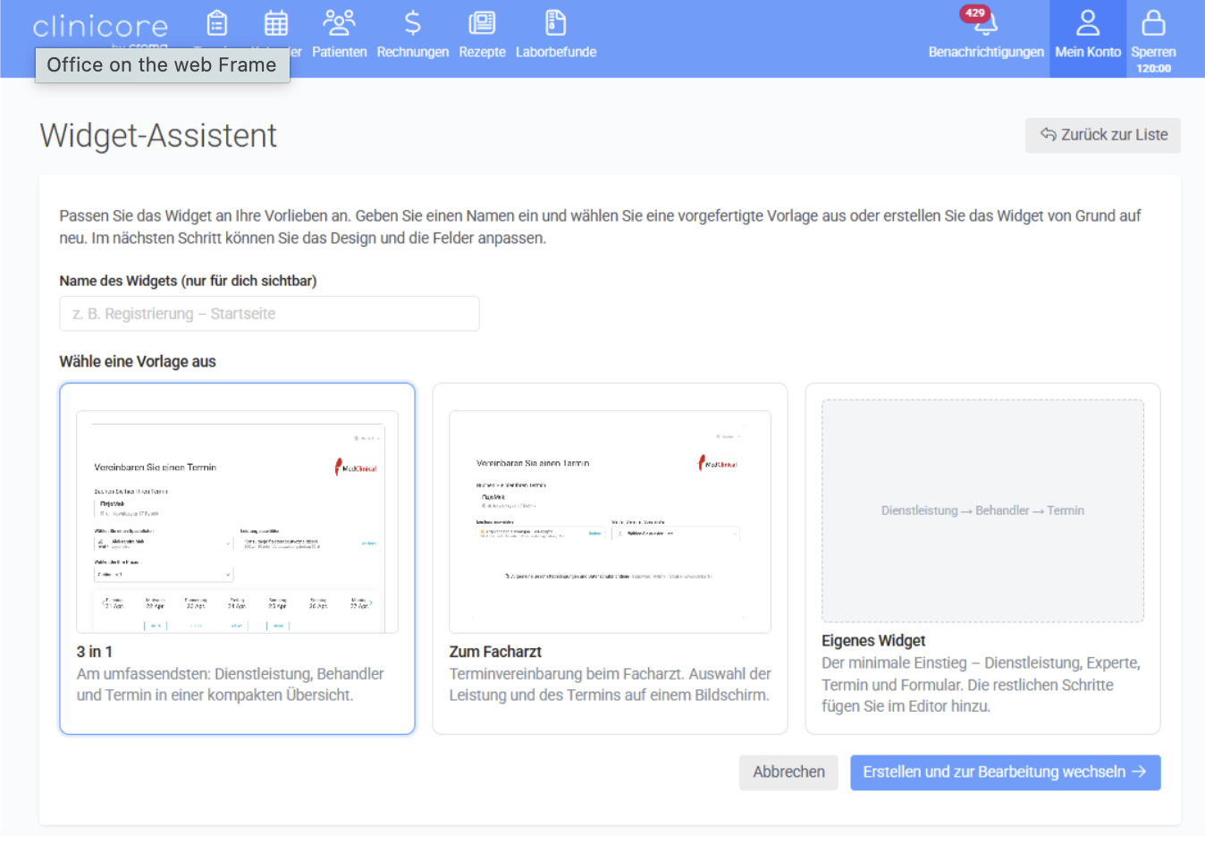 Online booking widget creator