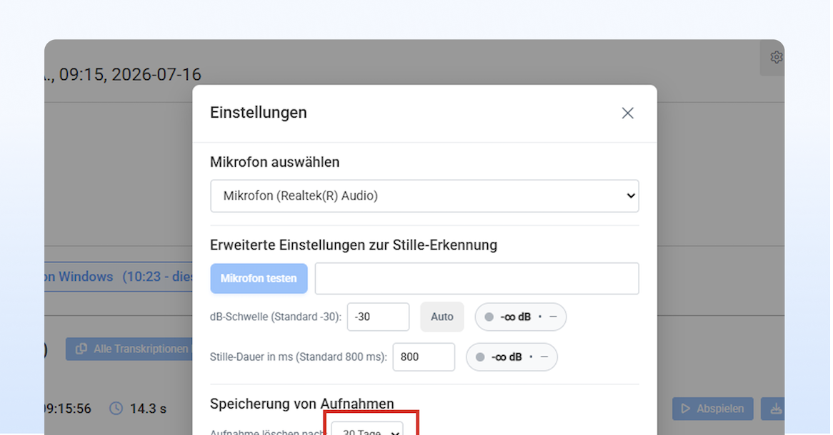 KI-Recorder Einstellungen