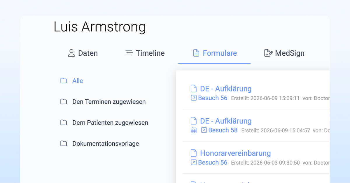 Was ist der Unterschied zwischen Dokumentationsvorlage, Formular und Medsign?