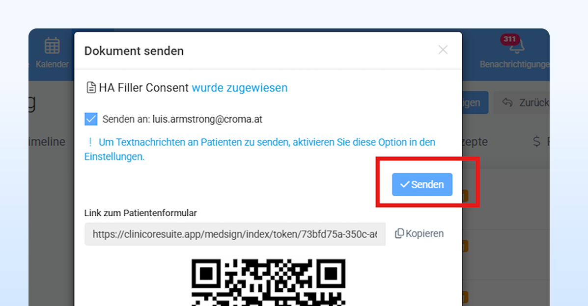 Wie versende ich ein Medsign-Formular an einen Patienten?