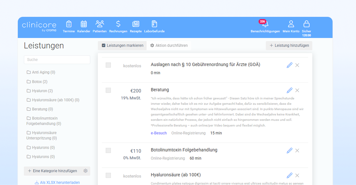 Wie lege ich meine Leistungen an?