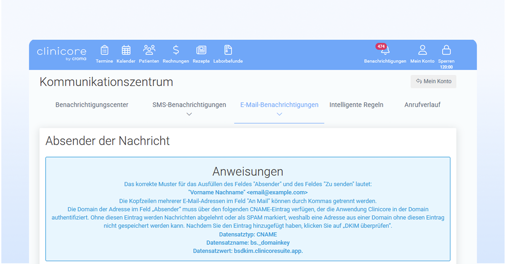 Domain-Einstellungen für den E-Mail-Versand konfigurieren