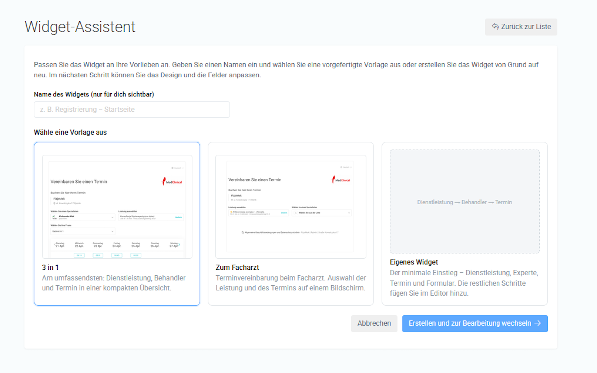 Onlinebuchung Widget Creator